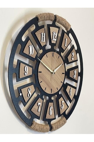 Ümra Lazer Lazer Kesim Dekoratif Ahşap Hasir Detayli Askili Sesiz Akar Duvar Saati 40x40 Ahşap