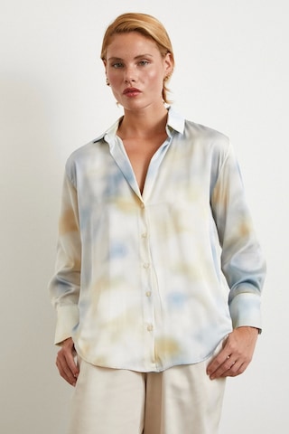 Ebruli Desen Saten Gömlek Buz Mavisi Buz Mavisi