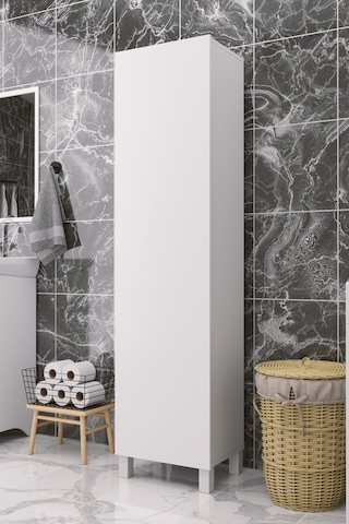 Çok Amaçlı Kapaklı Banyo Dolabı - Yüksek Raflı, Dar Alanlara Uyumlu Depolama Dolabı - Beyaz - 45cm
