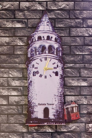 Nostalji Sallanan Sarkaçlı Galata Kulesi Duvar Saati Çok Renkli