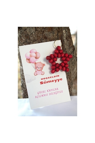 30 Adet Ahşap Yıldız Anahtarlık - Bebek Hediyelik - Kartlı