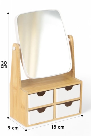 İronika Bambu 4 Çekmeceli Aynalı Makyaj Organizeri Yüzük Takı Aks