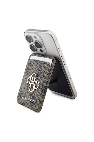 Guess Lisanslı Pu Deri 4g Desenli Metal Büyük 4g Ve Yazı Logolu Standlı Magnetik Kartlık Kahverengi Kahverengi