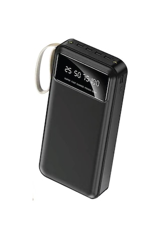Digital Göstergeli 4 Çıkışlı Fenerli Standli 20.000 Mah Powerbank Siyah