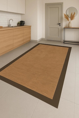 Sisal Görünümlü Yıkanabilir Dekoratif Kilim Kahverengi