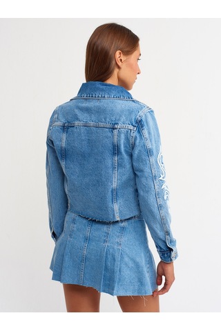 Dilvin Kabartma İşlemeli Kot Mont Mont