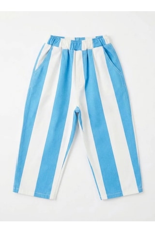 Laci'el Paris Çocuk Çizgili Baggy Denim Pantolon Mavi - Beyaz
