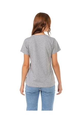 Vıshenka Kadın Gri Compact Penye Pamda Baskılı T-Shirt Gri