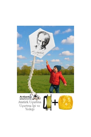 Uçurtma Çıtalı Atatürk Modeli Yedek İpli 1 Adet Artlantis Çıtalı Uçurtma Demonte 1 Adet