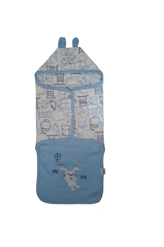 Aymix Erkek Bebek Için Kapüşonlu Penye Kundak Battaniye Mavi