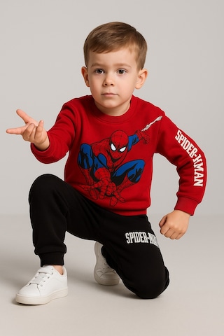 Spiderman Baskılı Kışlık Pamuklu Erkek Çocuk Alt Üst Takım Kırmızı