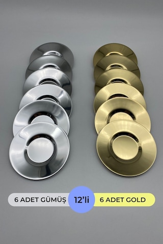 12'li Gold Ve Gümüş Paslanmaz Çelik Çay Tabağı Seti Pasct01 Gümüş