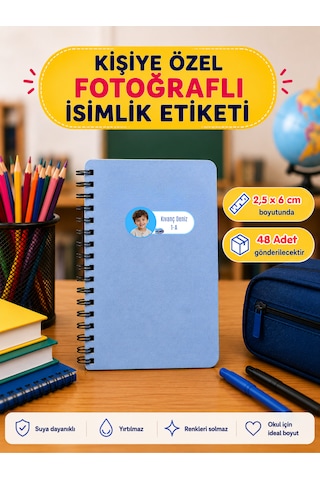 Pamuğum Atelier Kişiye Özel Fotoğraflı İsimli Okul Etiketi 48 Adet Çok Renkli