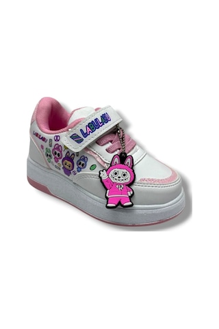 Prokids 4011-26 Cilt Deri Labubu Maskotlu Anatomik Kız Çocuk Sneaker Beyaz Pembe 26-30 Beyaz