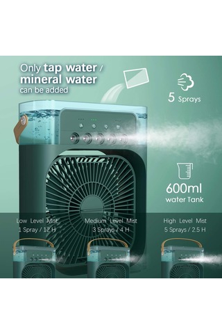Skycity Usb Taşınabilir Mini Hava Soğutucu Nemlendirici: Renkli Led Işık, Zamanlayıcı, 3 Hız & 3 Sprey Modu - Ofis Ve Ev İçin Yeşil