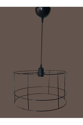 Silindir Avize Teli , İskeleti Büyük Boy 35x20 Cm Siyah Statik Boyalı Duy Takımı Dahil Beyaz