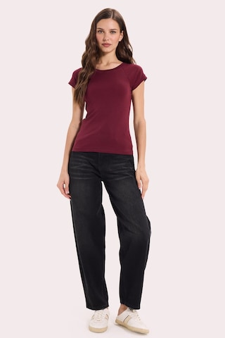 Tudors Kadın Slim Fit Dar Kesim Bisiklet Yaka Reglan Kol %100 Pamuk Bordo Tişört Bluz-51067
