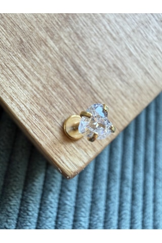 %100 316 L Cerrahi Çelik Kalp Taşlı Helix Tragus Kıkırdak Çelik Piercing 6 Mm Altın