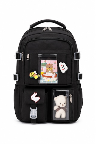 Quovo Kawaii Bag Club Kore Tarzı Full Aksesuarlı Ortopedik Günlük Yeni Okul Sırt Çantası Siyah