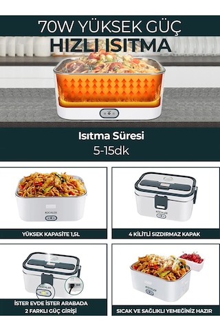 Kochler Elektrikli Yemek Isıtıcısı - Yemek Termosu - 1.5 Litre -yemek Matarası Beyaz