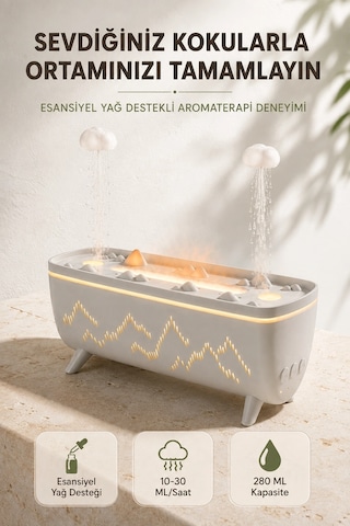 Znv Zenvia Mey İthalat Ultrasonik Hava Nemlendirici Aromaterapi Difüzörü Jöle Yağmur Efektli Led Işıklı 280 M