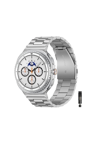 Samsung Galaxy Watch 8 40/44mm & Watch 8 Classic 46mm Uyumlu Paslanmaz Çelik Saat Kordonu Gümüş