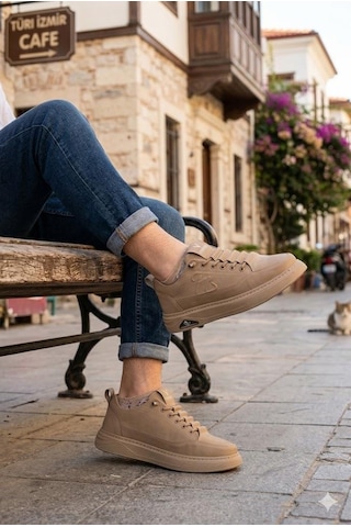 Pepita E327 Rahat Hafif Keten Lastik Bağcıklı Günlük Sneaker Erkek Spor Ayakkabı Camel