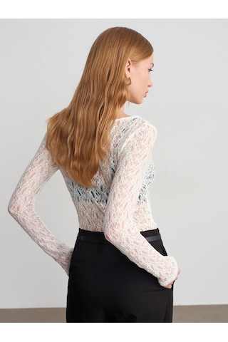 Dilvin 32763 Kayık Yaka Dantel Top-ekru Ekru