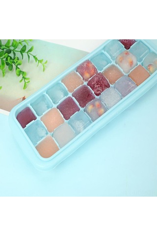 Suofeng Ev Ve Bar Kullanıma Silikon Buzluk, 24 Hücreli Kapaklı Buz Kalıbı, Mavi Renkli Dayanıklı Buz Kutusu Çok Renkli