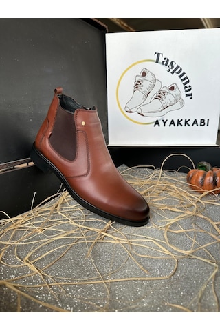 Taşpınar Üçlü %100 Hakiki Deri Erkek Günlük Kışlık Rahat Klasik Fermuarlı Bot 39-44 Taba