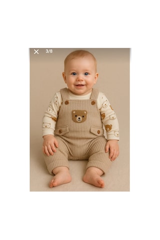 Uğur Bebe Ayı Desenli Erkek Bebek Tulum 3 Lü Tulum Seti Zıbın Tulum Çorap 3-6-9 Ay Bebek Kıyafeti Bej Renk Bej Bej