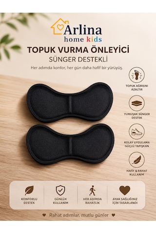 Arlina Home Kids Topuk Vurma Önleyici Sünger Destekli Siyah