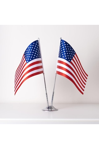 Amerika 2li Masa Bayrağı Saten Kumaş Dijital Baskı 15x22,5 cm