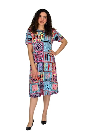 Kadın Kısa Kol Likralı Viskon Elbise Bgl-st04671 Mavi