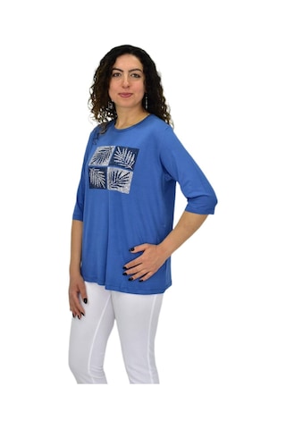 Caftan Kadın Kısa Kol Taşlı Bluz Bgl-st04710 Mavı