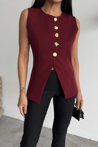 Defymoda Gold Düğme Detaylı Yelek - Bordo Bordo