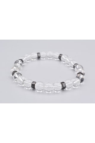 Hakiki Doğal Hematitli Kristal Kuvars Taşı Bileklik Gri