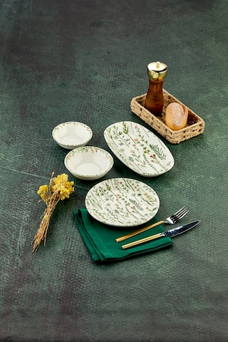 Cooker 10 Parça 4 Kişilik Mimoza Kahvaltı Takımı - Lüx Kahvaltılık Sunum Seti Tabağı Yeşil