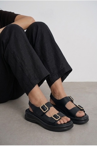 Giamgia Store Kadın Siyah İki Bantlı Kalın Taban Rahat Günlük Sandalet-2357