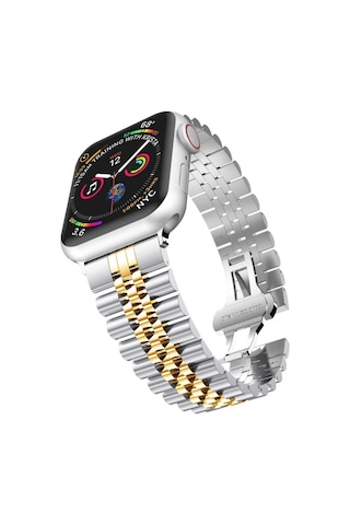 Apple Uyumlu Watch 2/3/4/5/6/7/8/se/ultra 38 40 41mm Çelik Baklalı Metal Kordon Gümüş Gold