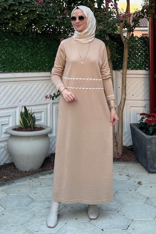 Rabia Şamlı Samanyolu Bej Triko Elbise Normal