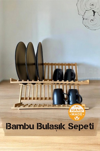 El Yapımı Bambu Katlanabilir Tabaklık & Bulaşıklık 43 X 34 Cm