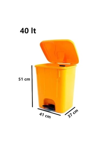 Omnipazar Sy-4255 40 Lt Köşeli Pedallı Plastik Çöp Kovası İç Kovasız Sarı