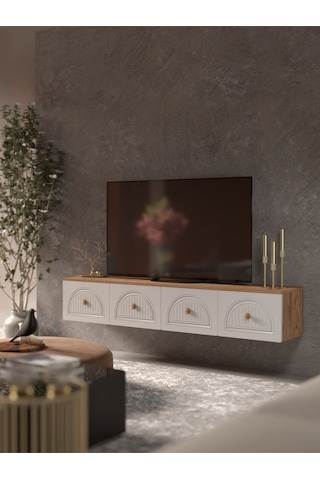 Bohem Şık 180 Cm 4 Kapaklı Mdf Kapak Duvar Tv Ünitesi Beyaz