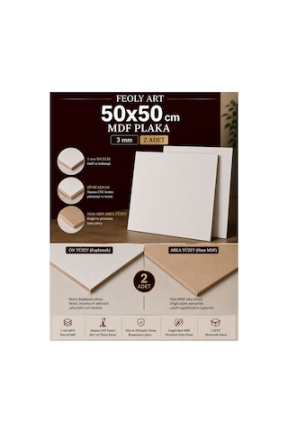 Mdf - 50x50cm Beyaz Lam Mdf Plaka 3mm / 2 Adet Ahşap Boyama, Maket, Hobi Ve Dekorasyon
