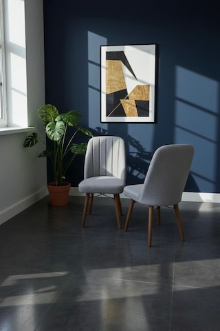 Nora 6 Adet Sandalye - Keten Kumaşlı Sandalye Modern Ahşap Ayaklı Yemek & Çalışma Sandalyesi Minimal Tasarım Gri