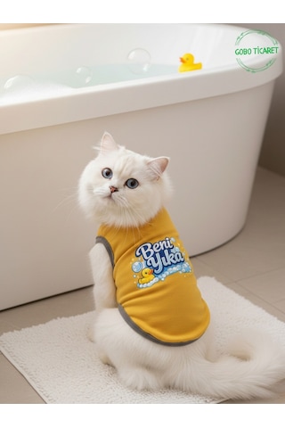 Sarı Beni Yıka Baskılı Kedi Ve Köpek Kıyafeti Evcil Hayvan Tişörtü Elbisesi Large/l/beden 3