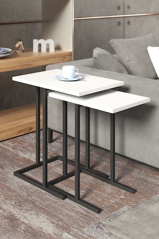 Retodesign 2 Li Beyaz Zigon Sehpa. Yan Sehpa 3100b