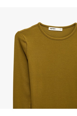 Koton Modal Kumaş Slim Fit Bisiklet Yaka Uzun Kollu Tişört Yeşil 7wak50046ek