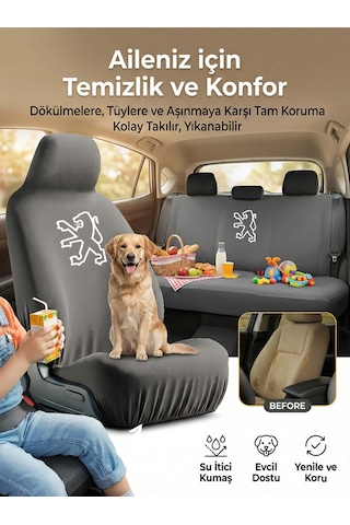 Peugeot 305 İle Uyumlu Koltuk Kılıfı Pratik Set Günlük Koruma Seti Gri